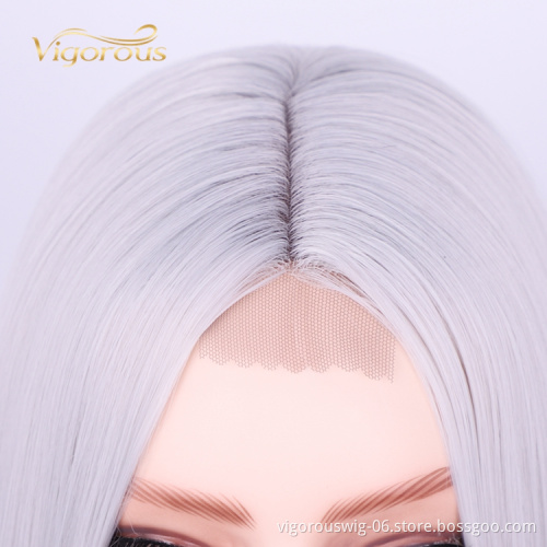 Machine Made Gray Long Straight Soft Silky U Part High Quality Swiss Lace Frontal Afro Cheap Synthetic Wigs